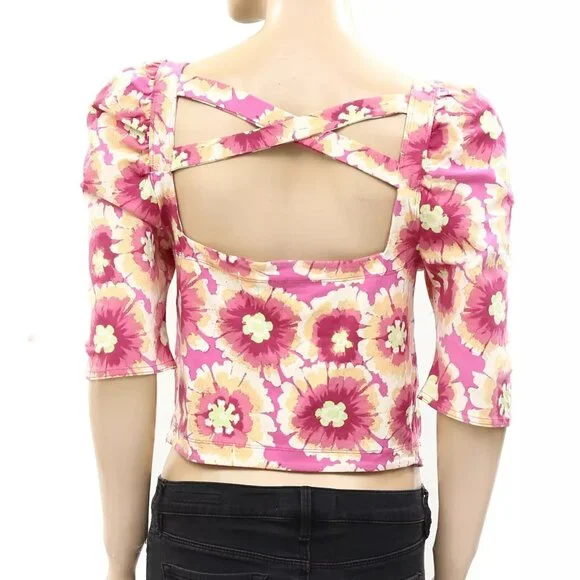 Free People Give Me More Cropped Blouse Top Floral Printed Criss-Cross S 233905 - Picture 7 of 9